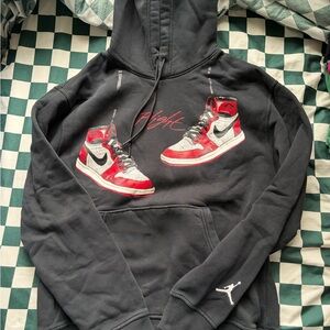 Black Jordan Hoodie with Red and White Sneaker Design